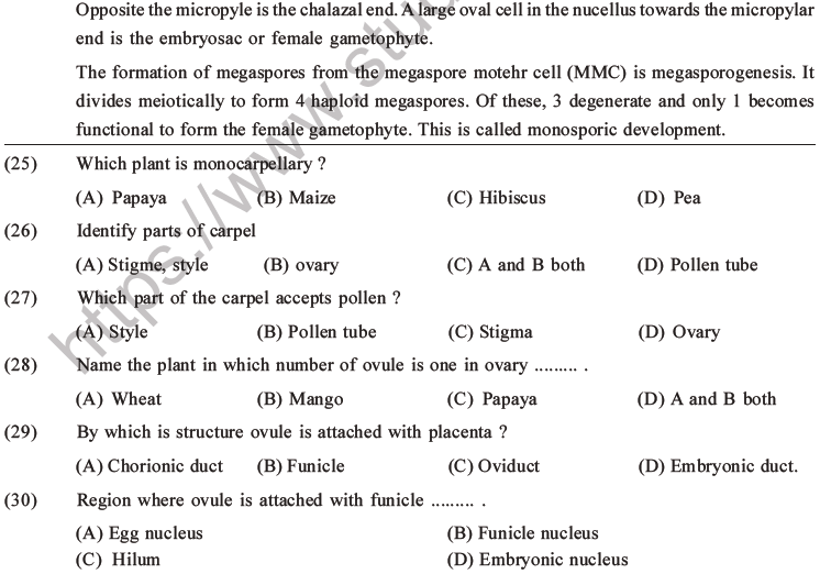 NEET Biology Reproduction In Flowering Plants MCQs Set A, Multiple ...